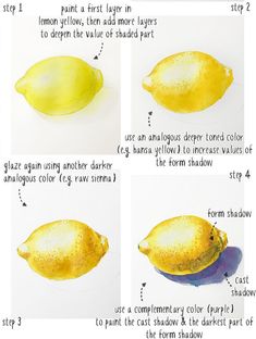 step by step instructions on how to paint a lemon