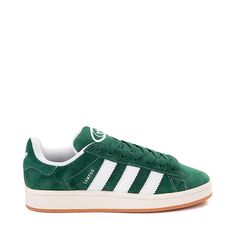 adidas Campus '00s Athletic Shoe - Dark Green / Cloud White Casual Adidas Logo Suede Sneakers, Green Suede Adidas Sneakers, Green Adidas Suede Sneakers, Suede Sneakers With Three Stripes For Streetwear, Low-top Suede Sneakers With Three Stripes, Suede Low-top Sneakers With Three Stripes, Adidas Shoes Green, Green Adidas Shoes, Chris Brown Tour