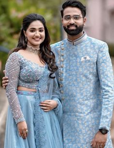 Mens Dress For Engagement, Lehanga Couple Poses, Groom Indian Engagement Outfits, Ingejment Poses Indian, Engagement Dress For Bride And Groom, Engagement Looks For Indian Couple, Engagement Couple Outfits Indian, Reception Couple Dress Indian, Reception Outfit For Bride Indian