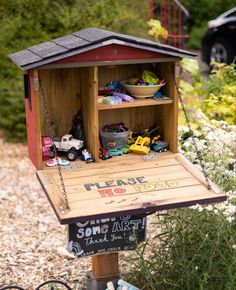 a wooden toy store with toys in it