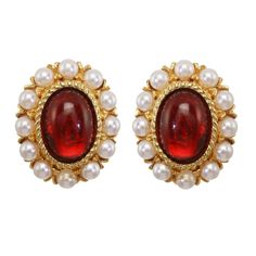 Ruby Red Stone Earrings with Pearls | Ben-Amun Jewelry Ben Amun Earrings, Gold Necklace Indian, Ruby Necklace, India Jewelry, Ruby Earrings, Majorca, 24kt Gold, Handcrafted Earrings, Jewelry Inspo