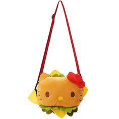 a hello kitty bag hanging from a red strap