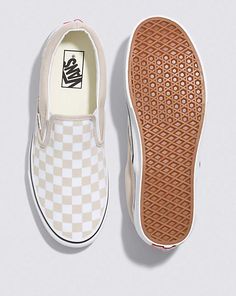 Classic Slip-On Checkerboard Shoe in Metallic True White | Vans Timeless Shoes, Vans Store, Vans Logo, Vans Slip On, Red Heels, French Oak, Shoe Obsession, Womens Vans