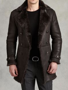 Mens Fur Coat, Mens Fur, Fashion Suits For Men, Jackets Men Fashion, John Varvatos, Shearling Coat, Mens Winter Fashion, Mens Casual Outfits, Mens Fashion Trends