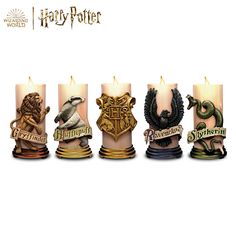 harry potter candles are lined up in a row