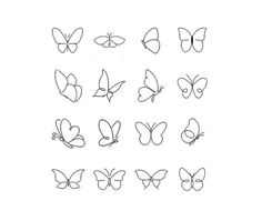 the outlines of different butterflies are shown in black and white on a white background