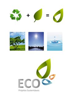 the eco logo is shown in several different colors and shapes, including green leaf, water drop