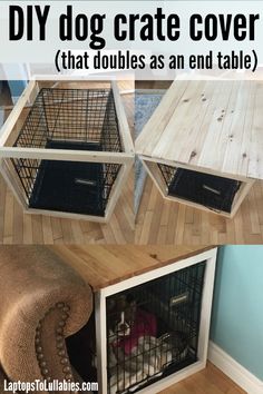 the diy dog crate cover that doubles as an end table is easy to make