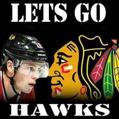 an image of a hockey player with the words let's go hawks