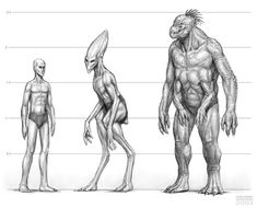 an alien man is shown in three different poses, including the head and torsos