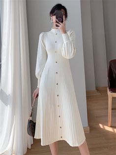 Knitted Sweater Dress, Fashion Vest, Casual Maxi Dress, Sweater Dress Casual, Dresses Casual Winter, Dress Women Elegant, Khaki Dress, Modest Fashion Outfits, Vest Fashion