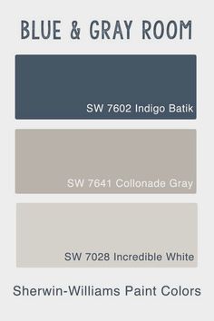 the blue and gray room color scheme is shown in this image, which includes two shades of