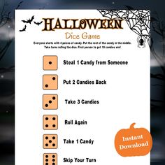 a halloween dice game with instructions to play