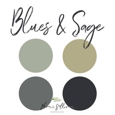 the words blues and sage are shown in black, white, gray, and green