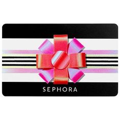 a black and white striped gift card with a pink bow on it that says sephora