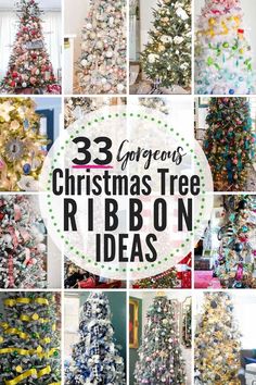 christmas tree ribbon ideas with the words 35 gorgeous christmas tree ribbon ideas on top and bottom