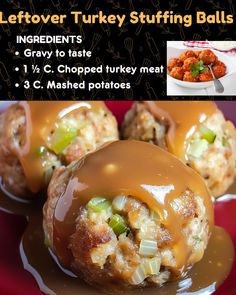 an image of stuffed turkey balls with gravy