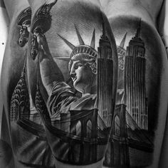 the statue of liberty is shown on this man's back