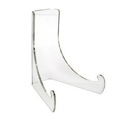 a glass shelf with a curved design on the top and bottom, against a white background