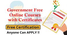 a person holding a clipboard with the words government free online courses with certificates