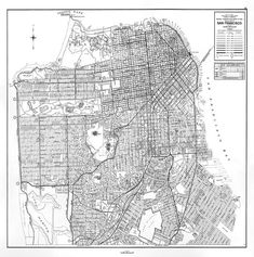 a black and white map of the city of san francisco, with lines drawn on it