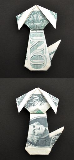 dollar bill folded into an origami man's tie