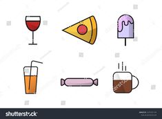 different types of food and drinks on a white background