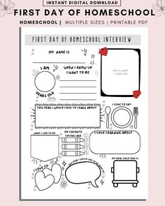 the first day of homeschool worksheet is shown in black and white