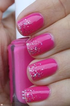 Hot Pink Sparkle Nails, Grape Nails, Pink Sparkle Nails, French Pedicure, Hot Pink Nails, Nail Colors Winter, Strobe Light, Sparkle Nails, New Nail Art