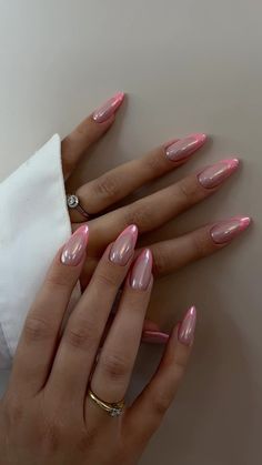 Legally Blonde Nails, Almond Nails Gems, Chrome Tip Nails French Manicures, French Manicure Colored Tips, Pink Gem Nails, Mail Inspiration, Nails Creative, Milky Nails, Hello Nails