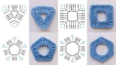 four crochet patterns for different shapes and sizes