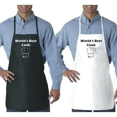 two men wearing aprons that say world's best cook and world's best cook