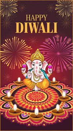 happy diwali greeting card with an elephant