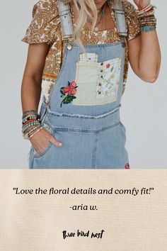 Turn a staple into a statement piece with our playful and stylish City Garden Floral Overalls! Whether you're strolling through a weekend market, attending a music festival, or simply embracing a laid - back day with friends you'll love them because they feature: Comfortable denim fabric Loose and oversized, wide leg, overall, jumpsuit silhouette Classic square neckline and adjustable overall style straps SO CUTE contrasting floral and paisley print fabric patches and embroidered flower patch de Casual Jeans For Festival In Fall, Trendy Summer Jeans With Floral Print, Trendy Summer Floral Print Jeans, Bohemian Denim Blue Jeans For Spring, Bohemian Medium Wash Jeans For Spring, Spring Patchwork Cotton Jeans, Casual Embroidered Jeans For Summer, Spring Denim Blue Jeans For Day Out, Bohemian Style Cotton Summer Jeans