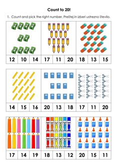 counting worksheet for numbers 1 to 20 with images and pictures on the page