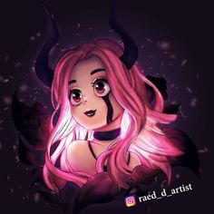 an anime character with pink hair and horns