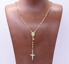 "3mm Tri-Color Diamond Cut Cross Rosary Crucifix Necklace Real 10K Tri Color Gold * Metal : Real 10K Tri Color Gold (Properly Stamped, 10K) * Condition : Brand New * Finish : Polished * Avg Weight : 17\" = 6.58 grams 20\" = 6.95 grams 27\" = 7.17 grams * Length : Selectable + 3\" Drop * Width : Bead : 3mm = 3/32\" Cross : 12mm = Just under 1/2\" * Clasp/Bail : Lobster Lock All of our items are brand new and are shipped with a gift box." Diamond Crucifix Necklace, Rosary Inspired Necklace, Cross Rosary, Makeup Images, Crucifix Necklace, Jewelry Accessories Ideas, Rosary Chain, Gold Price, Chain Link Necklace