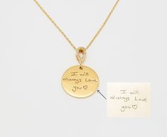 a necklace with a note attached to it that says, i will always love you