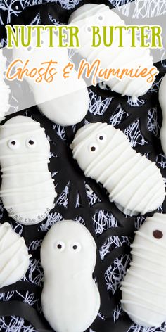 chocolate covered peanut butter ghost and mummies on a plate