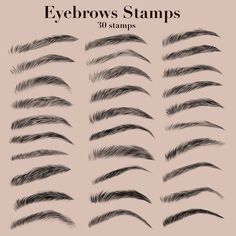 the eyebrows are drawn in different styles and shapes, with long hair on each side