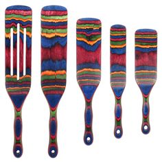 four paddles with different designs on them