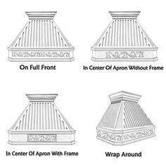 four different types of roofing options for an outdoor fireplace and grill range hoods