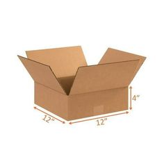 an open cardboard box is shown with measurements