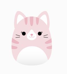 a pink cat with black eyes on it's face