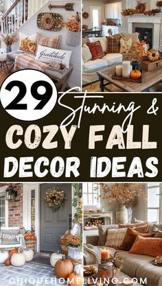 cozy fall decor ideas with pumpkins and other things to decorate in the living room