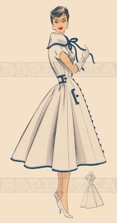 Rockabilly Sewing Patterns, Vintage Dresses Drawing, 1950 Dress Patterns, Late 1950s Fashion, French Inspired Outfits, Vintage French Dress, Vintage French Fashion, French Sewing Patterns, French Coat