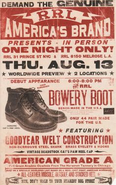 an old poster with some type of shoes on the front and back of it,