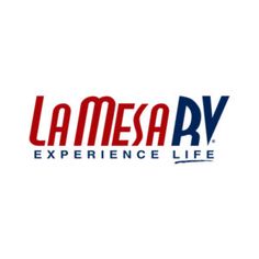 the la mesa rv experience life logo is shown in red, white and blue colors