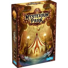 the mystery park card game is shown in front of an image of a carnival tent