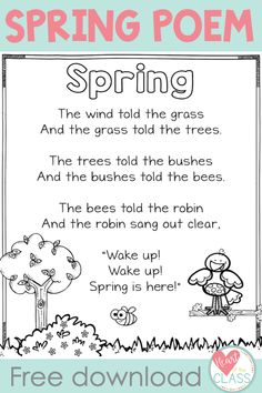 spring poem for kids to read and practice their writing skills with the free printable